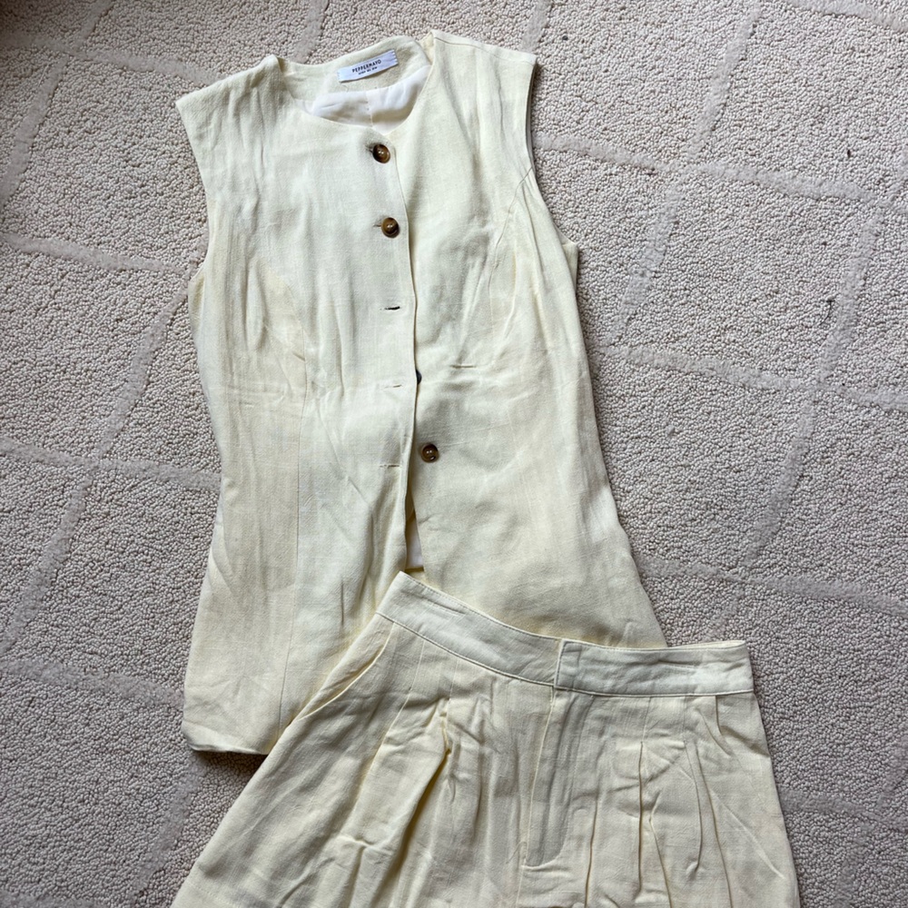 Peppermayo yellow linen short and vest set